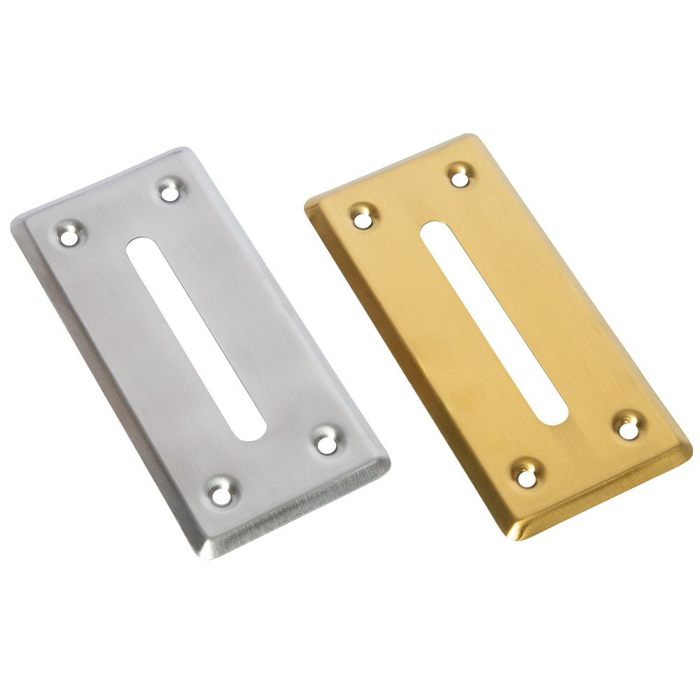 Bill Slot Cover for Casino Table Games Shown In Stainless Steel and Anodized Brass