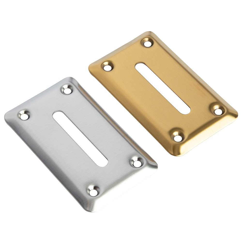 Toke Slot Cover for Casino Table Games Shown in Stainless Steel, and Anodized Brass