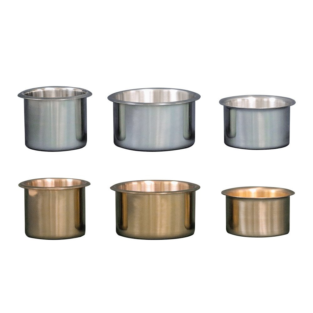 Drop-In Drink Cup Holder for Casino Table Games in Stainless Steel or Brass in 3 Different Sizes