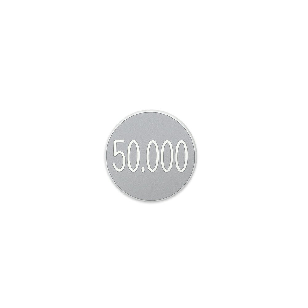 50,000 Silver with White Letters Double-Sided 1-1/4 inch Diameter