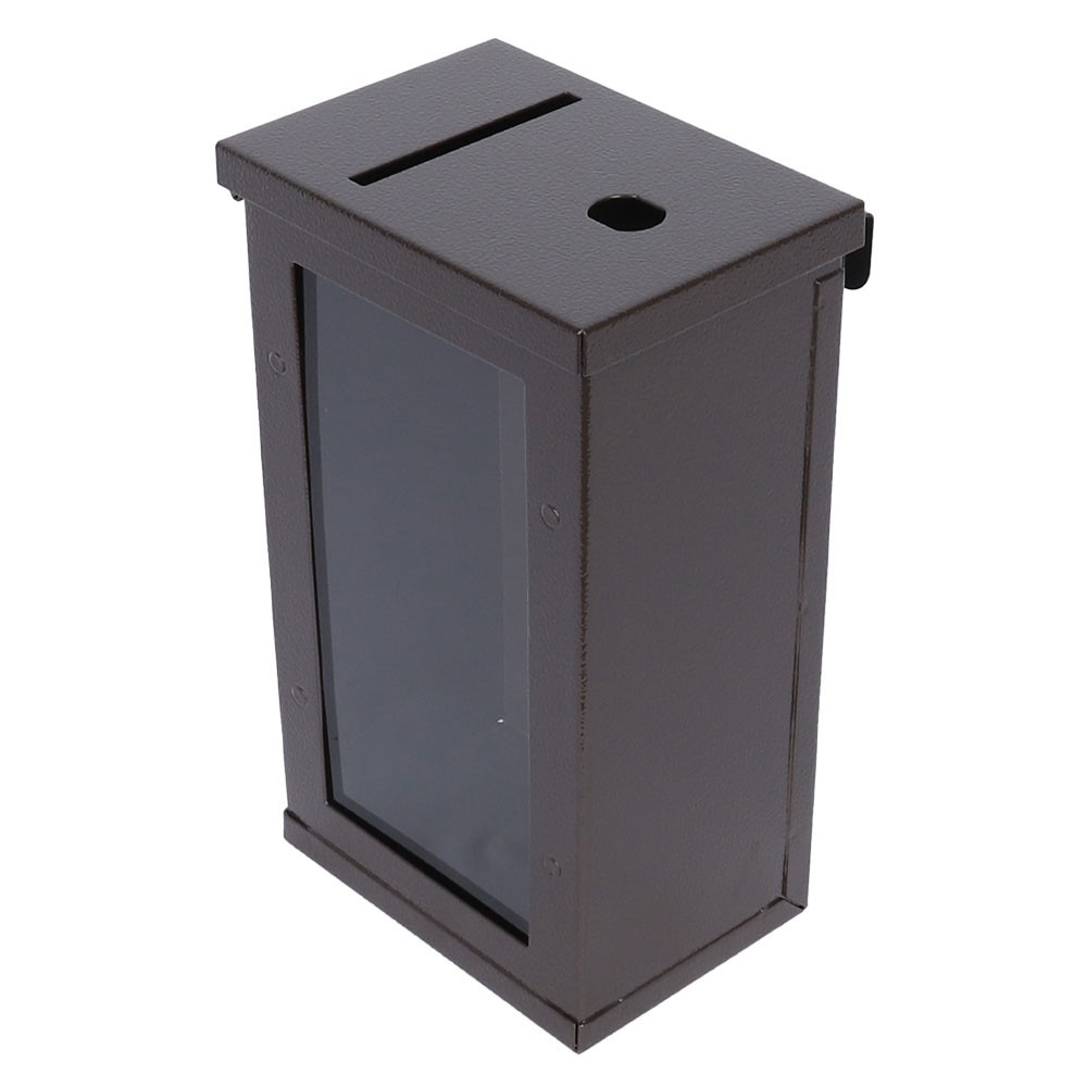 front/side - Tokebox Brown Metal 1 Window w/ J-Hook, Top Opening - 9H x 5-1/4W x 3-3/4D (inch)