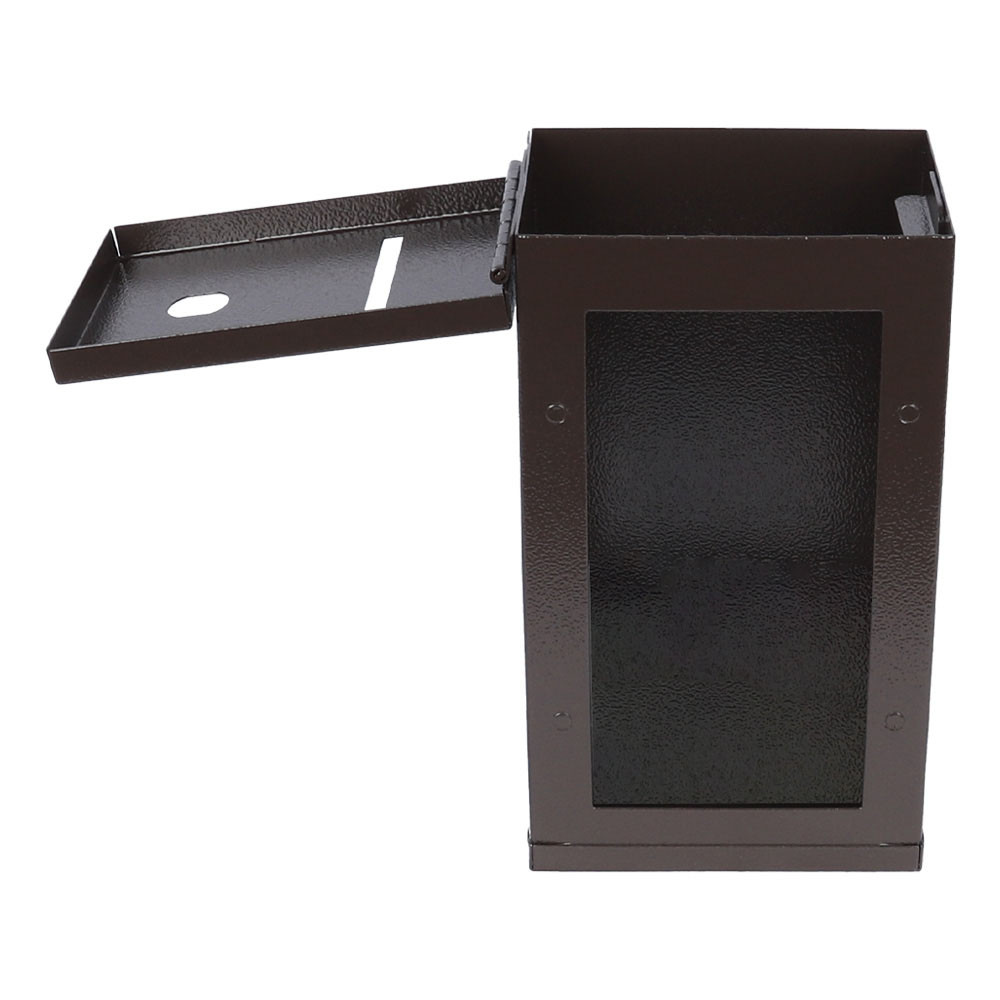 front - open - Tokebox Brown Metal 1 Window w/ J-Hook, Top Opening - 9H x 5-1/4W x 3-3/4D (inch)