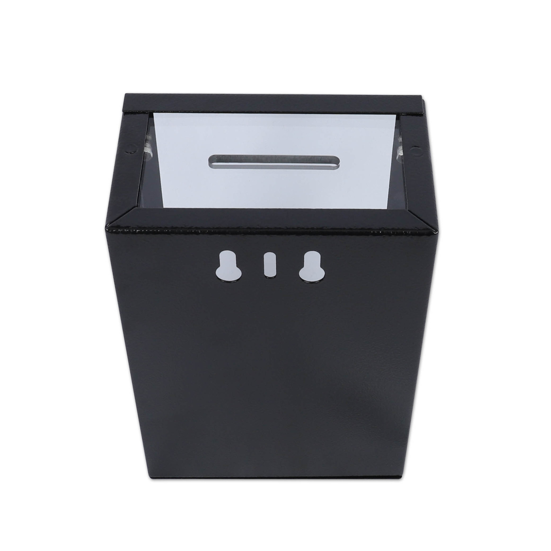 back and top view -Tokebox Black Metal 2-Windows w/ Bracket, Bottom Opening (5-1/2W x 8H x 3-1/4D)