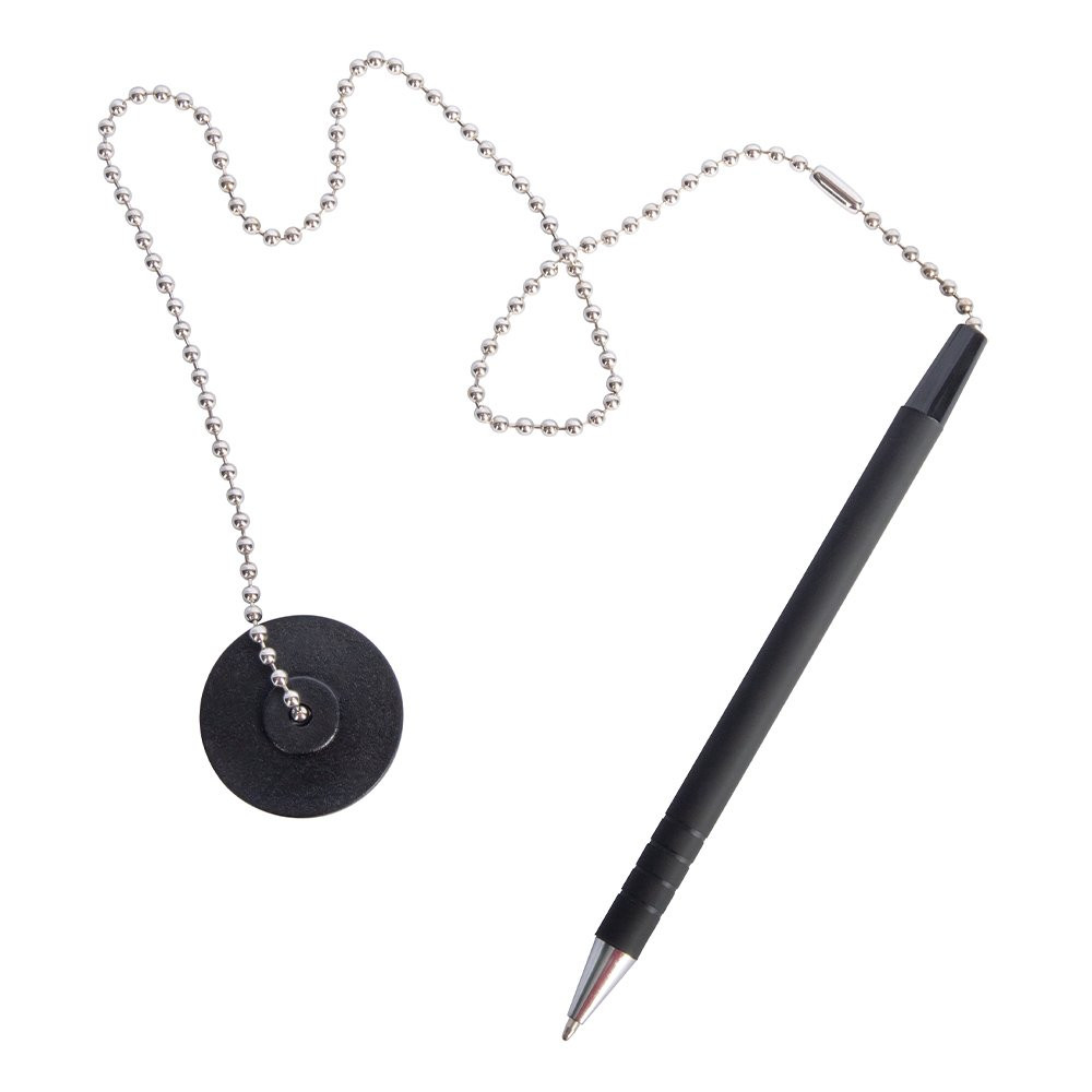 MMF Industries Secure-A-Pen Anti-Microbial Counter Pen w/ 24 inch Ball Chain - Black Ink - Shown out of packaging 