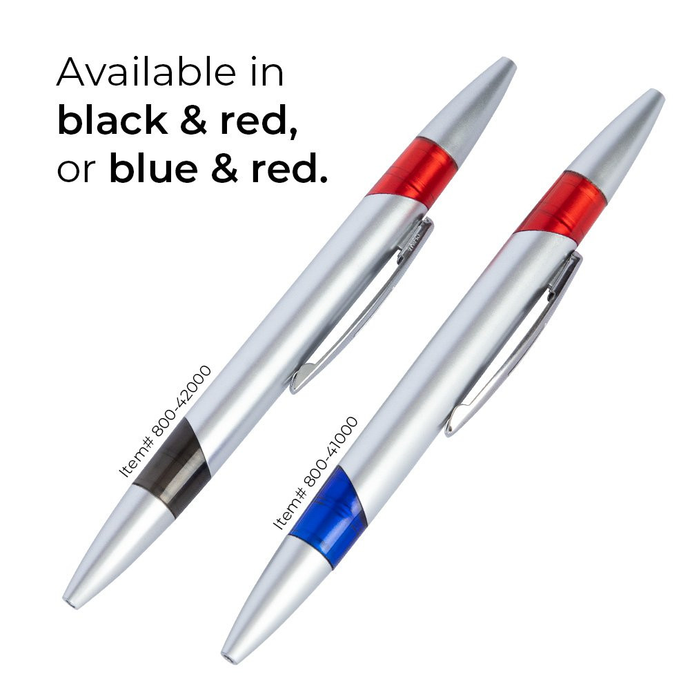 Available in your choice of black & red or blue& red ink - Double Ink Baccarat Casino Pens with Silver Barrel