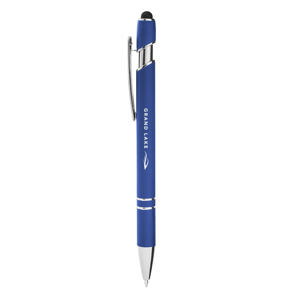 Alpha soft promotional pen with imprint - Blue with white text