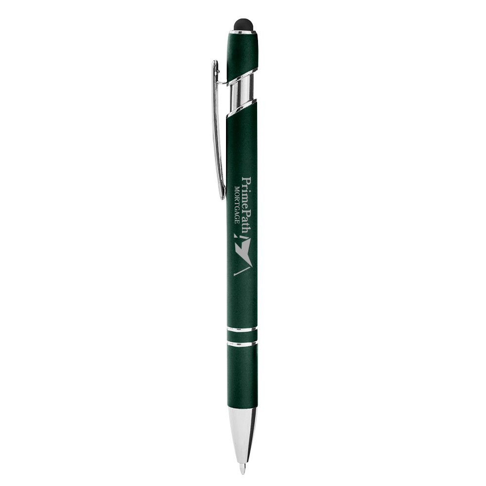 Alpha soft promotional pen with imprint - Forrest Green with white text