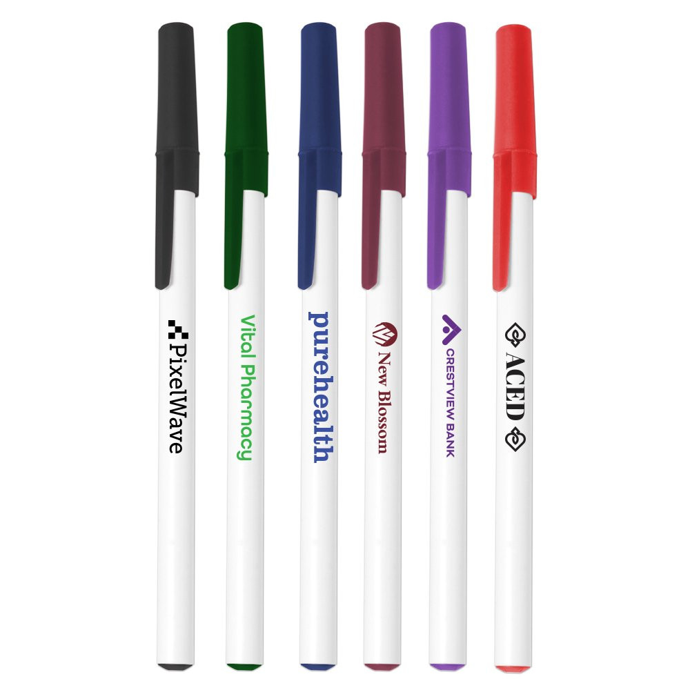 Bic stic promotional custom pens with white barrel and accent colors - Options
