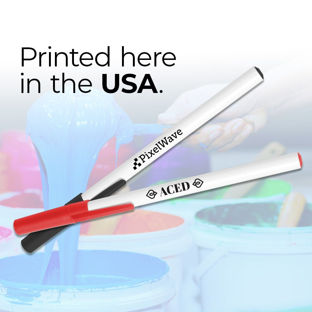 Bic stic promotional custom pens with white barrel and accent colors - Made in the USA
