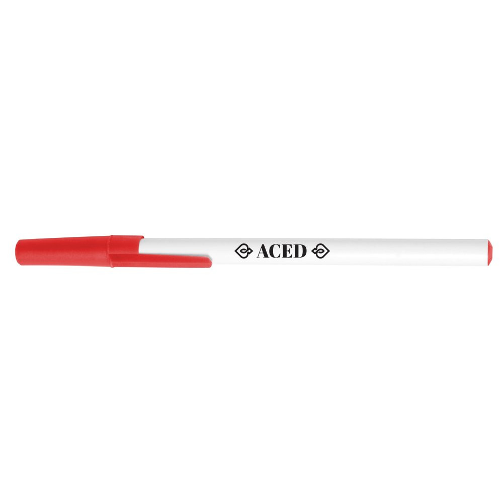 Bic stic promotional custom pens with white barrel and red accent colors
