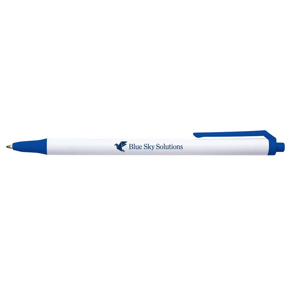 White with Light Blue Bic Stick Click Promotional Custom Pens