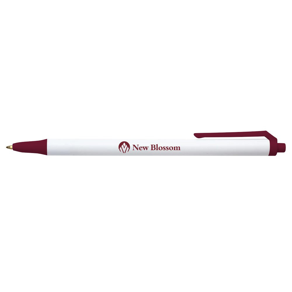 White with Burgundy Bic Stick Click Promotional Custom Pens