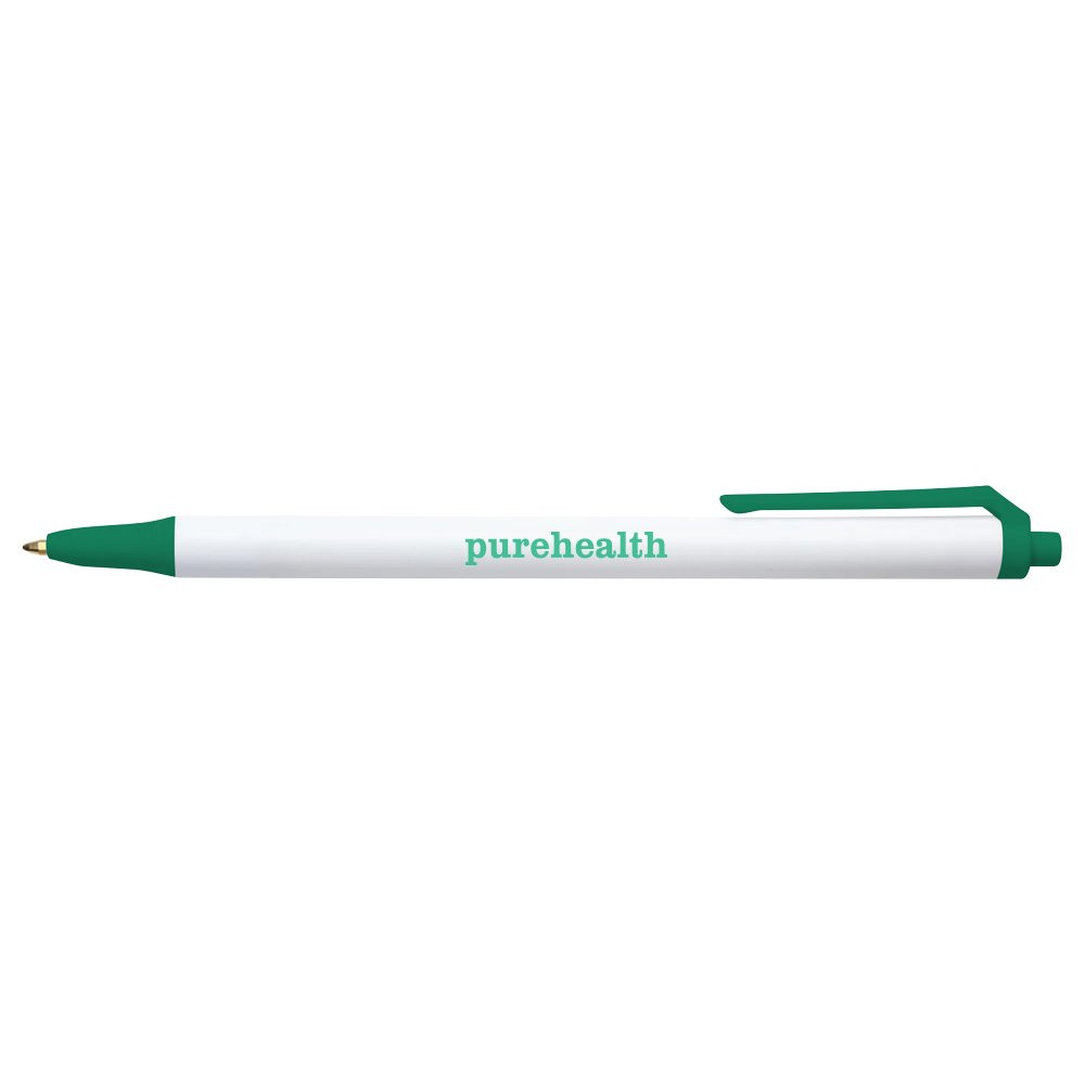 White with Green Bic Stick Click Promotional Custom Pens