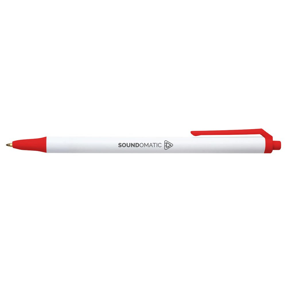 White with Red Bic Stick Click Promotional Custom Pens