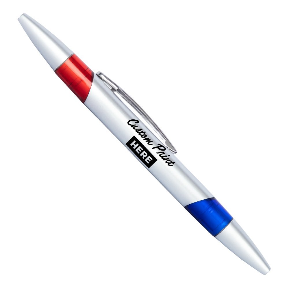 Insert your logo on the Custom Imprinted Silver Barrel Baccarat Pen - Blue and Red Ink