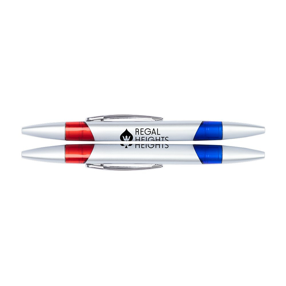 Example 2 of Custom Imprinted Silver Barrel Baccarat Pen - Blue and Red Ink