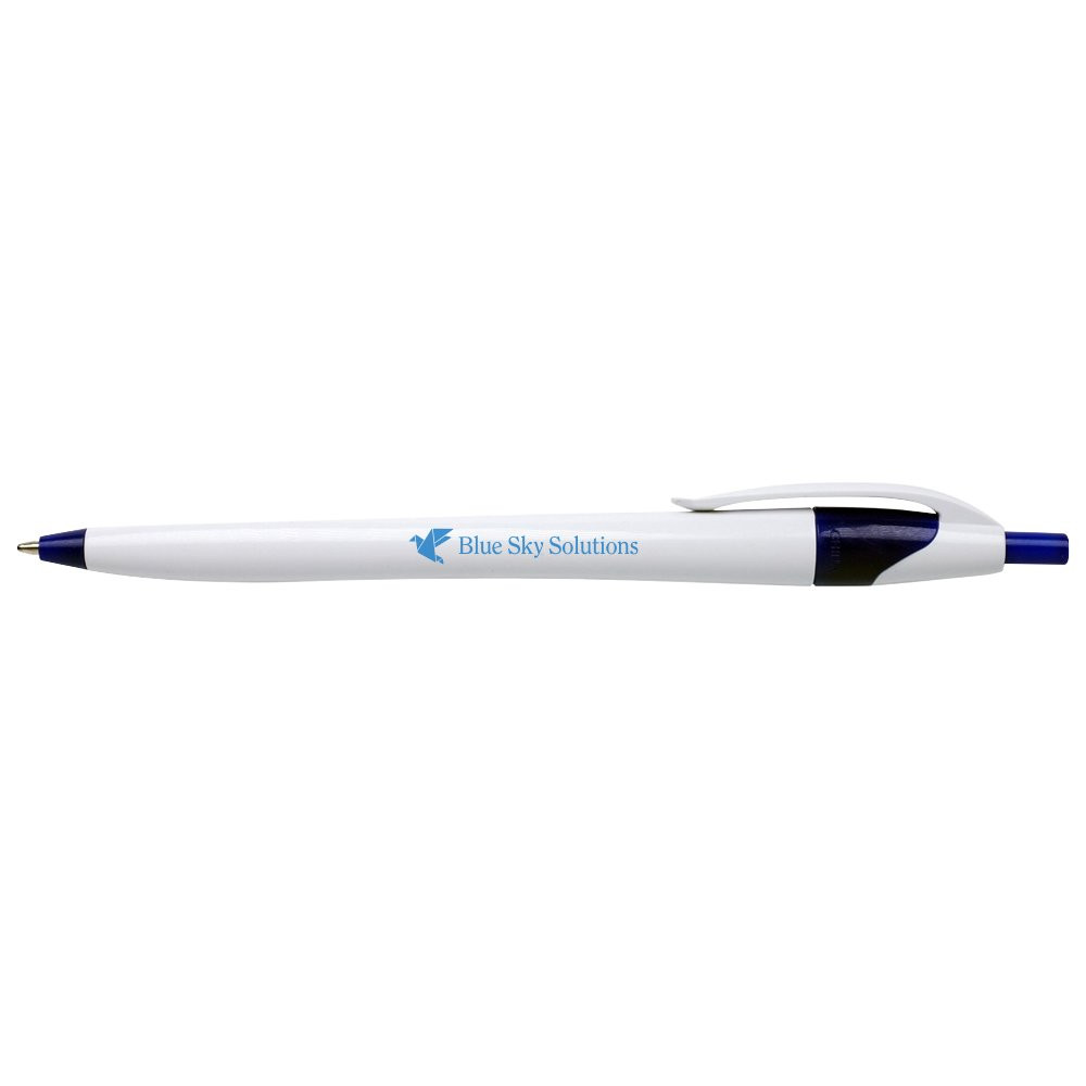 White Javelin Executive Promotional Custom Pens with Blue Accent