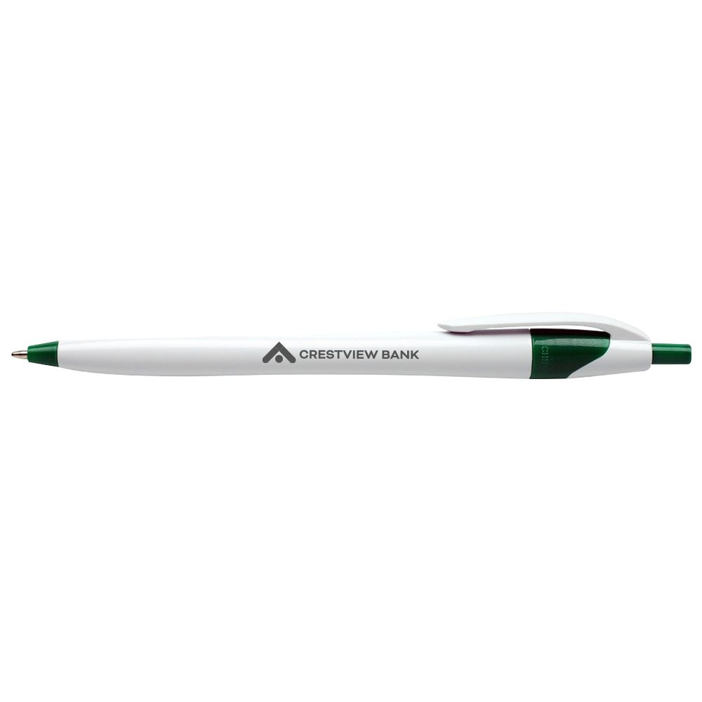 White Javelin Executive Promotional Custom Pens with Green Accent