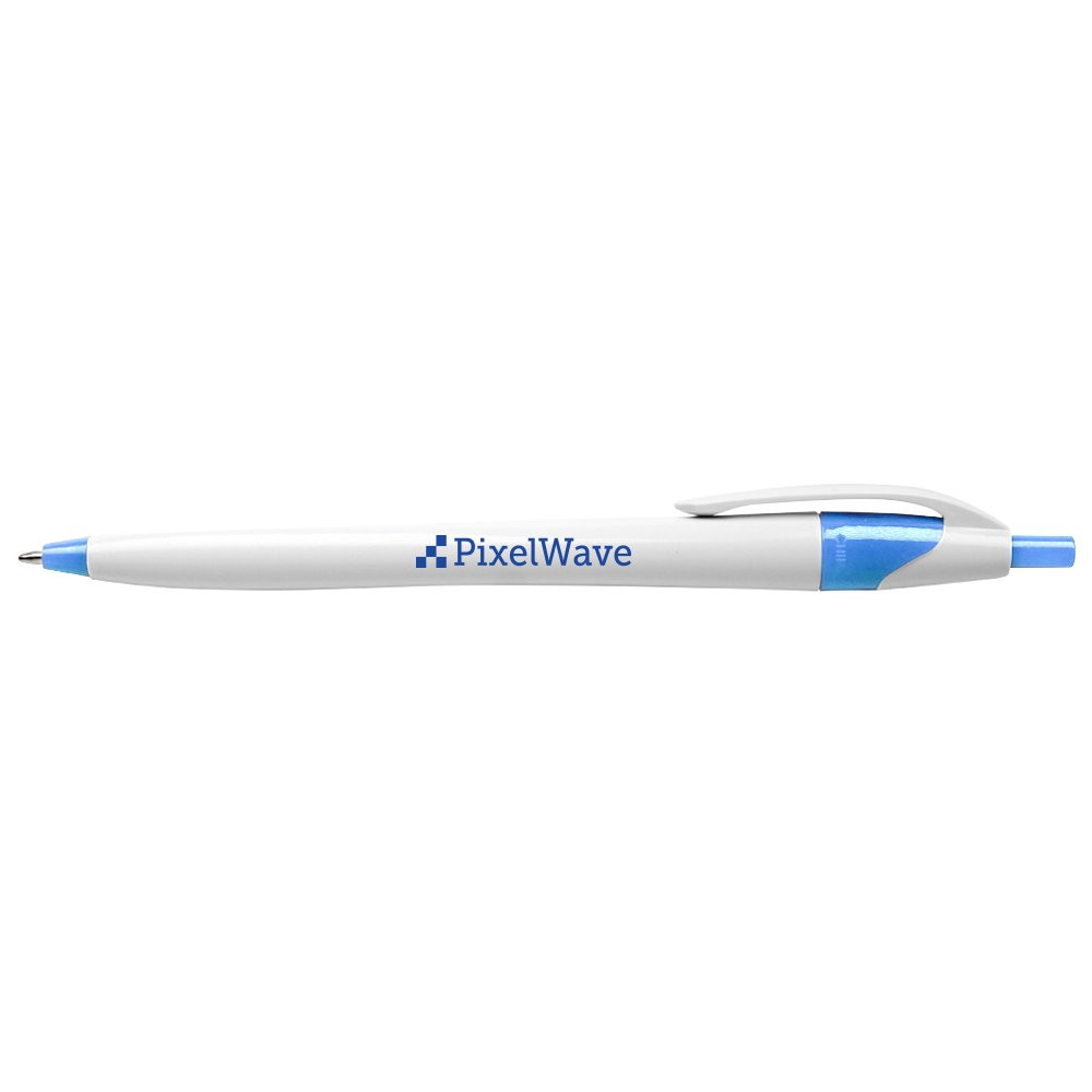 White Javelin Executive Promotional Custom Pens with Light Blue Accent