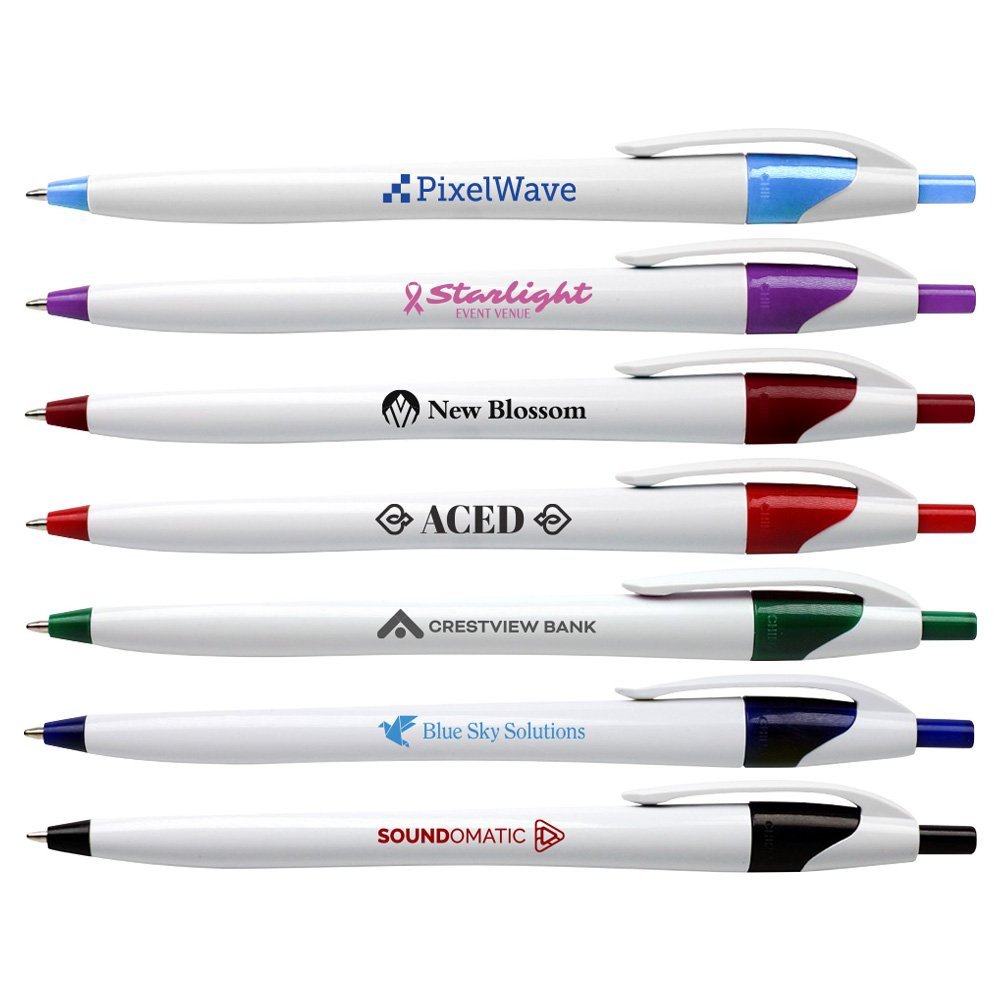 Javelin Executive Promotional Custom Pens with White Barrel and Colored Accent