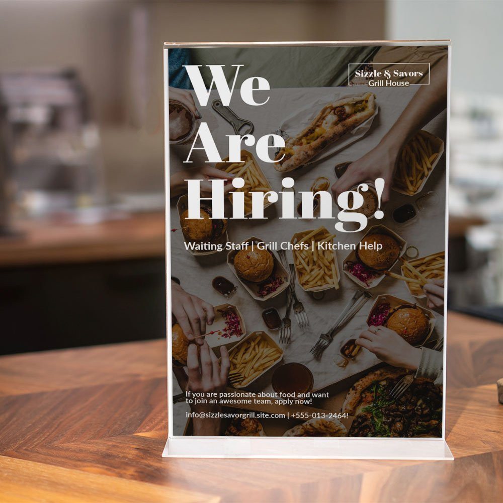 In use photo of the Acrylic Tabletop Sign Holder for 11 x 17 Sign