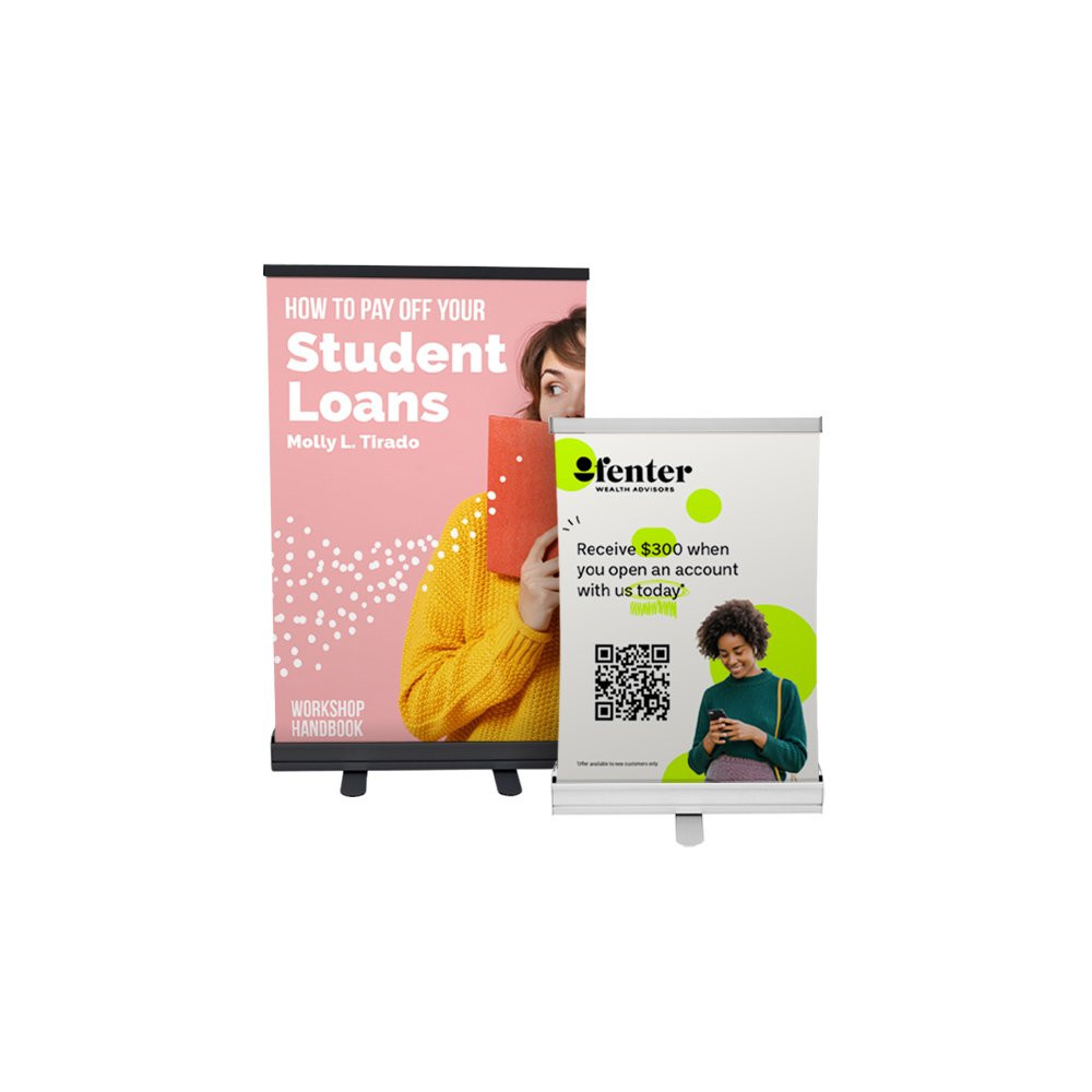 Tabletop economy retractor banner kit with soft case