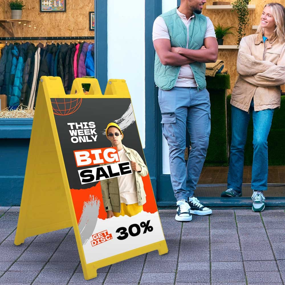 The Signicade A Frame Sign shown in use in from of a retail location