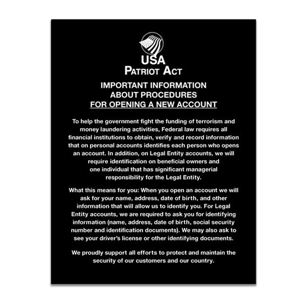 Black Patriot Act (Personal/ Business Account) 11W x 14H Wall Sign