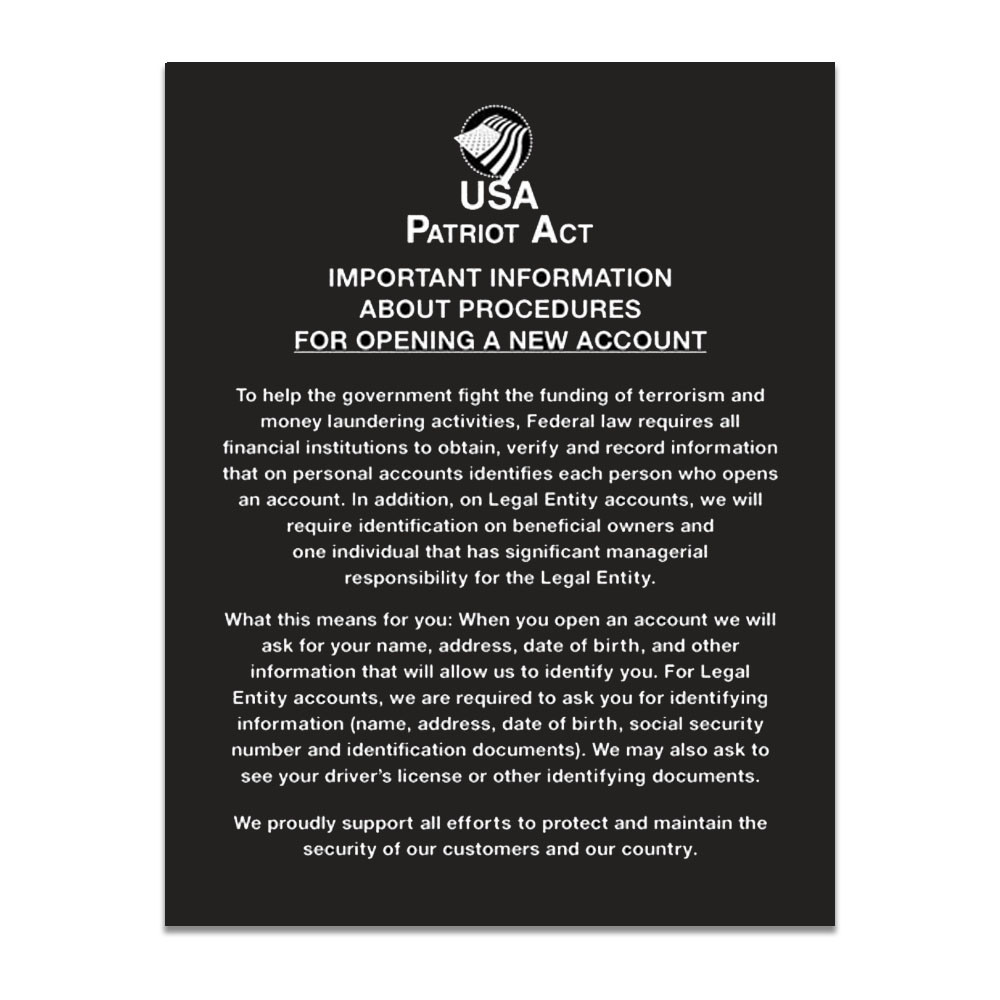 2018 Patriot Act (Personal/ Business Account) 11W x 14H - Matte Black