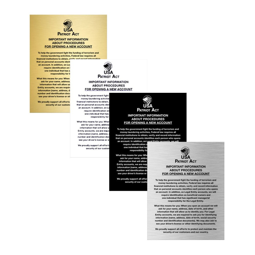 Patriot Act (Personal/ Business Account) 11W x 14H Wall Sign