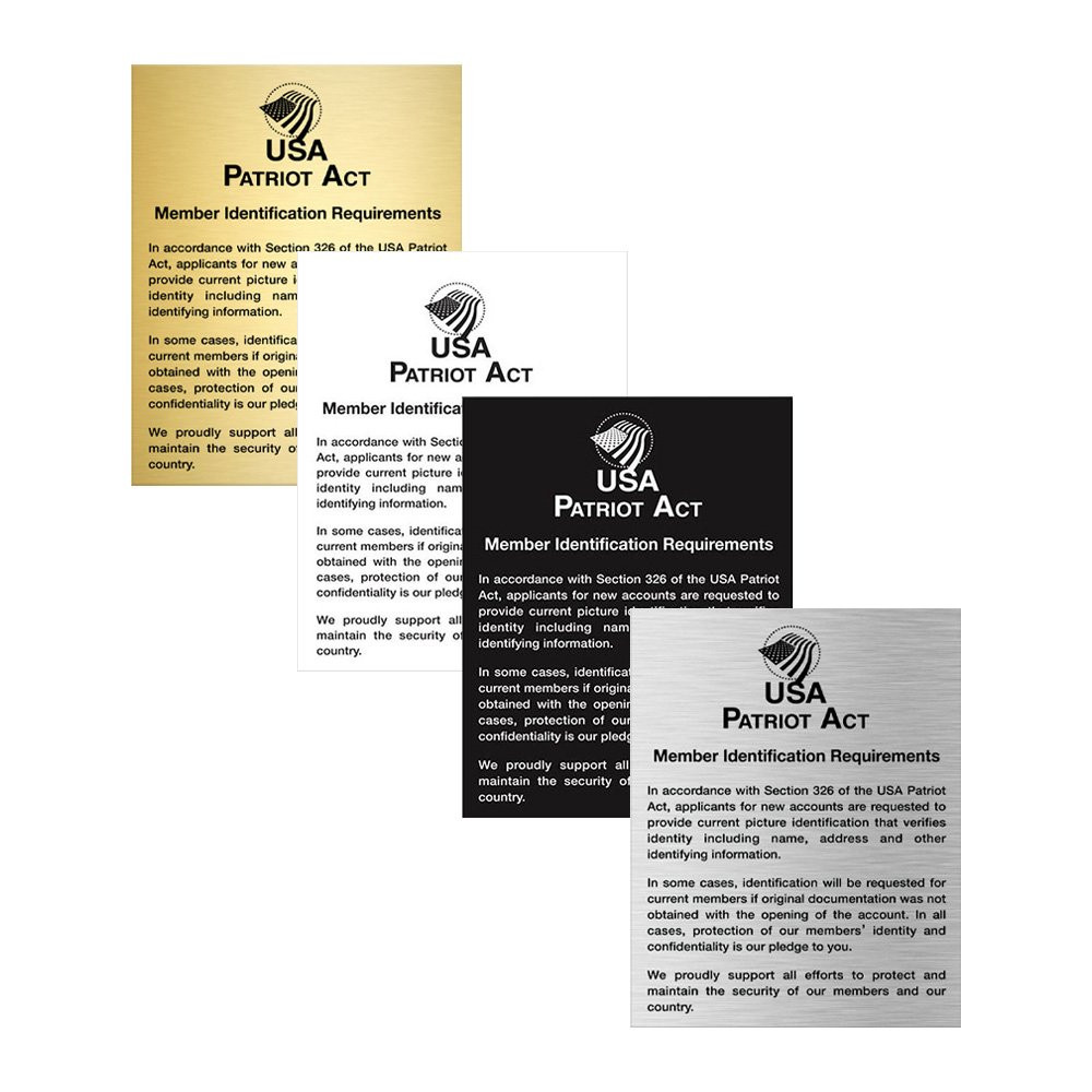Patriot Act (Member Identification) 11W x 14H Wall Sign
