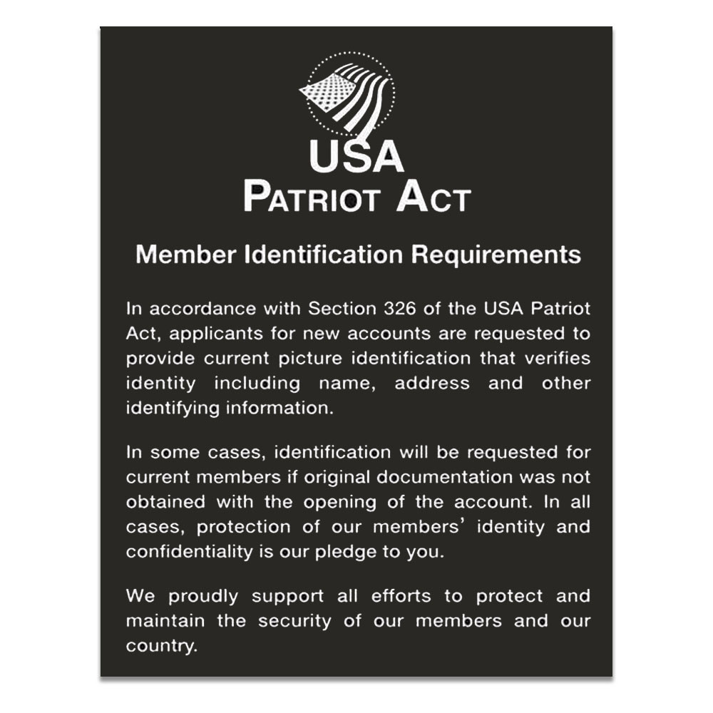 Patriot Act (Member Identification) 11W x 14H - Matte Black