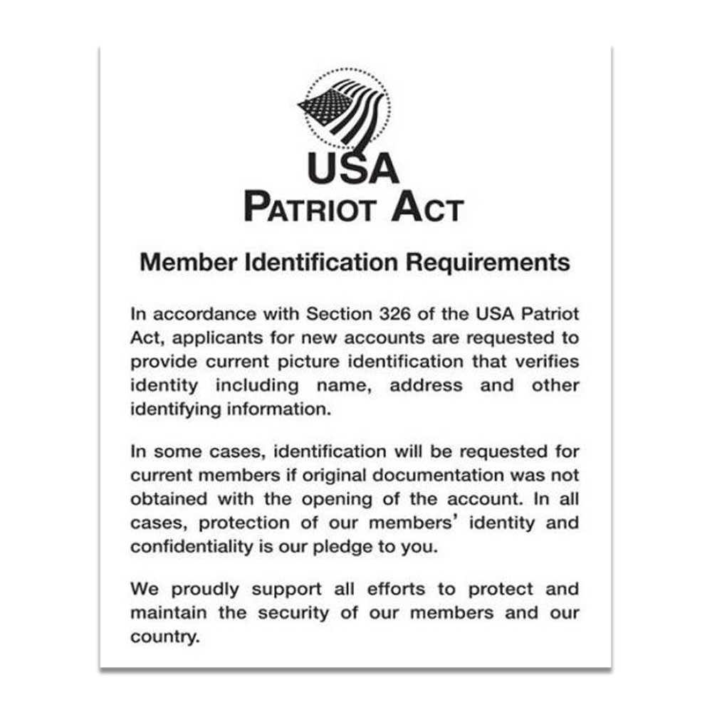 Patriot Act (Member Identification) 11W x 14H - White