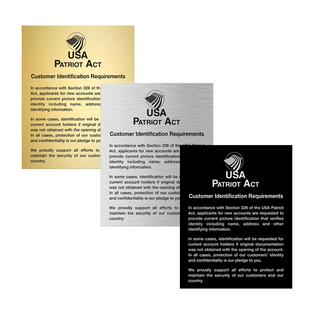 Patriot Act (Customer Identification) 11W x 14H Wall Sign