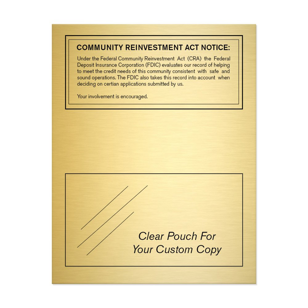 Gold Community Reinvestment Act Pocket Sign (FDIC) 11W x 14H