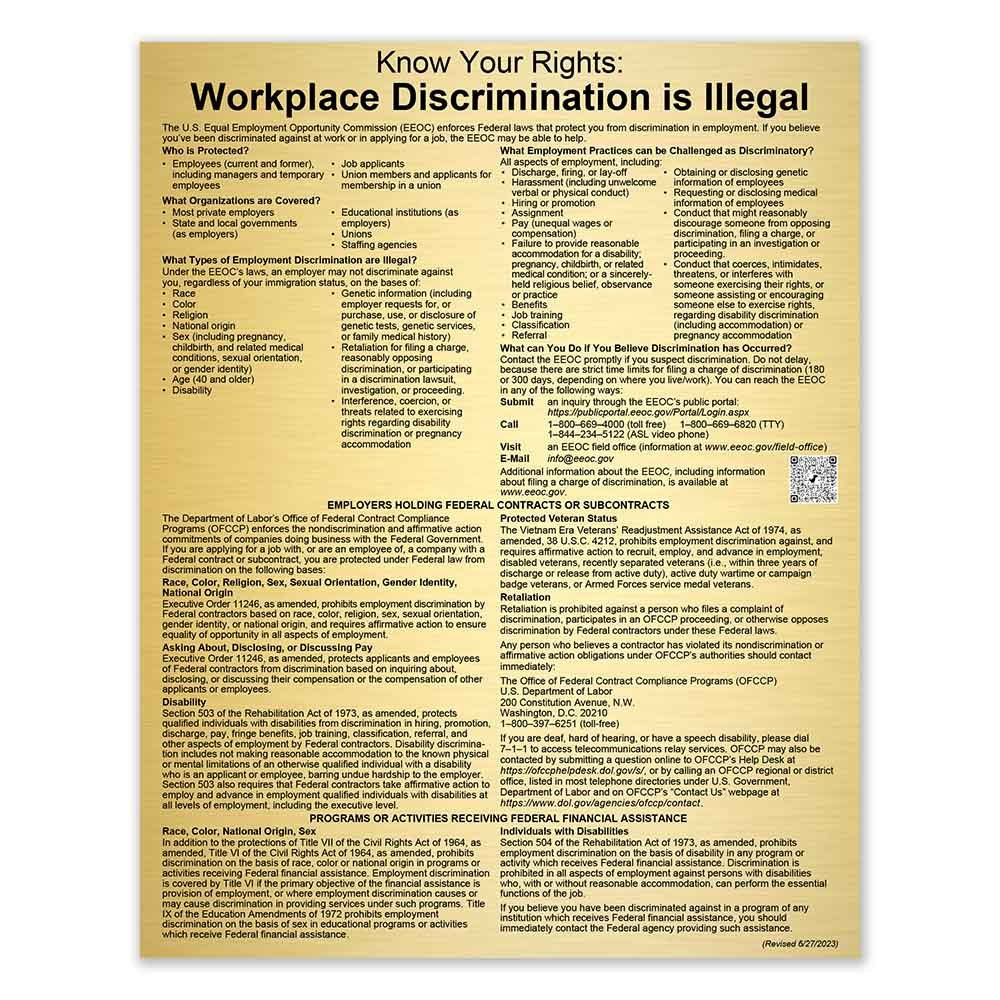 Equal Employment Opportunity (English) 11W x 14H; Gold with Black text