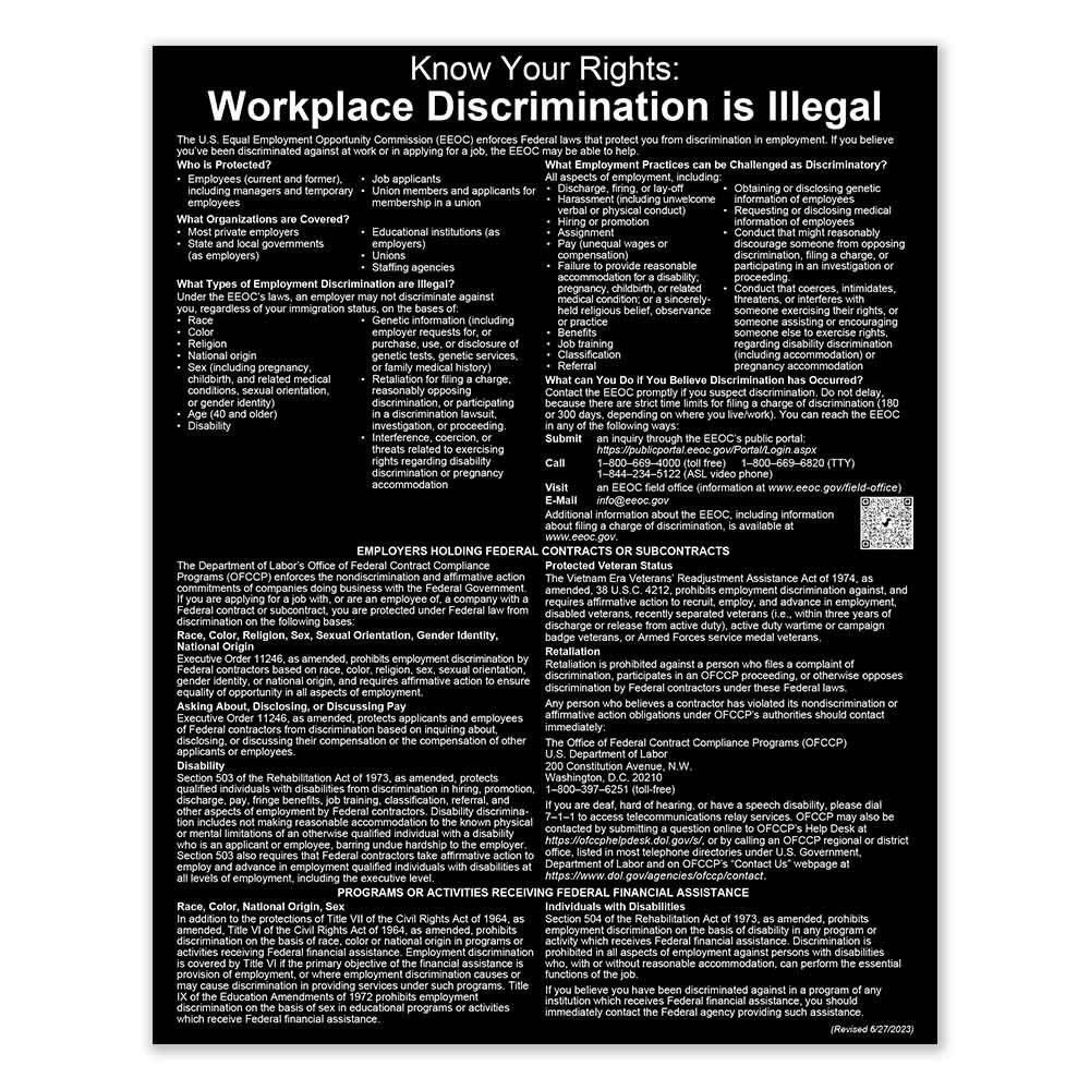 Equal Employment Opportunity (English) 11W x 14H; Matte Black with White text
