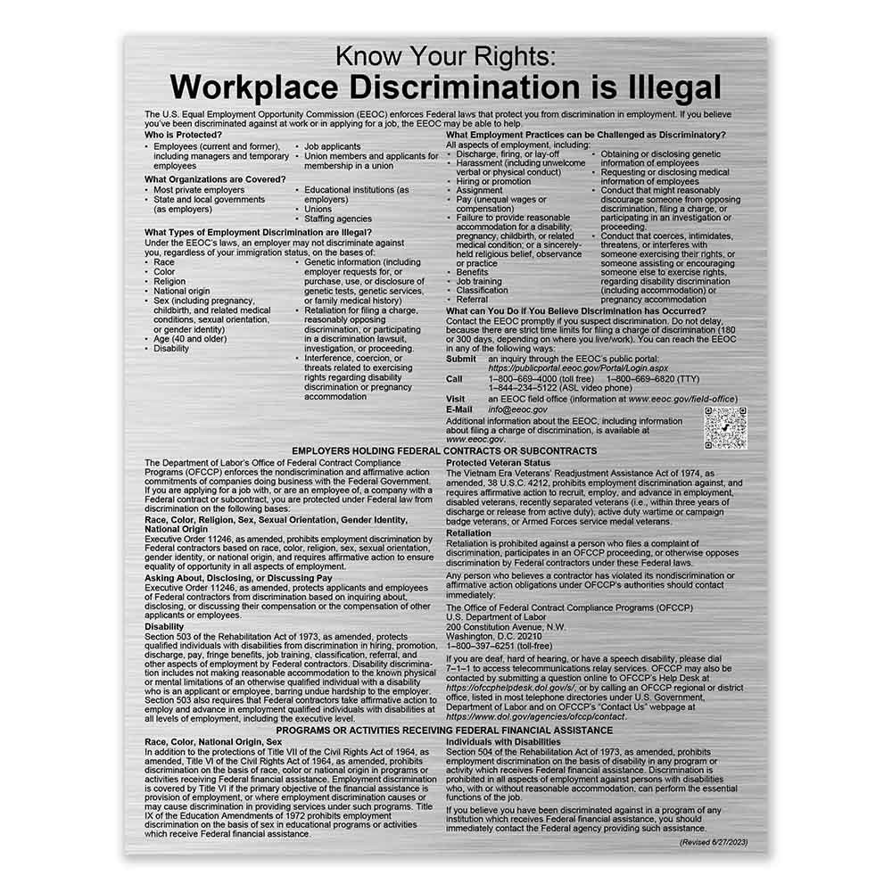 Equal Employment Opportunity (English) 11W x 14H; Silver with Black text