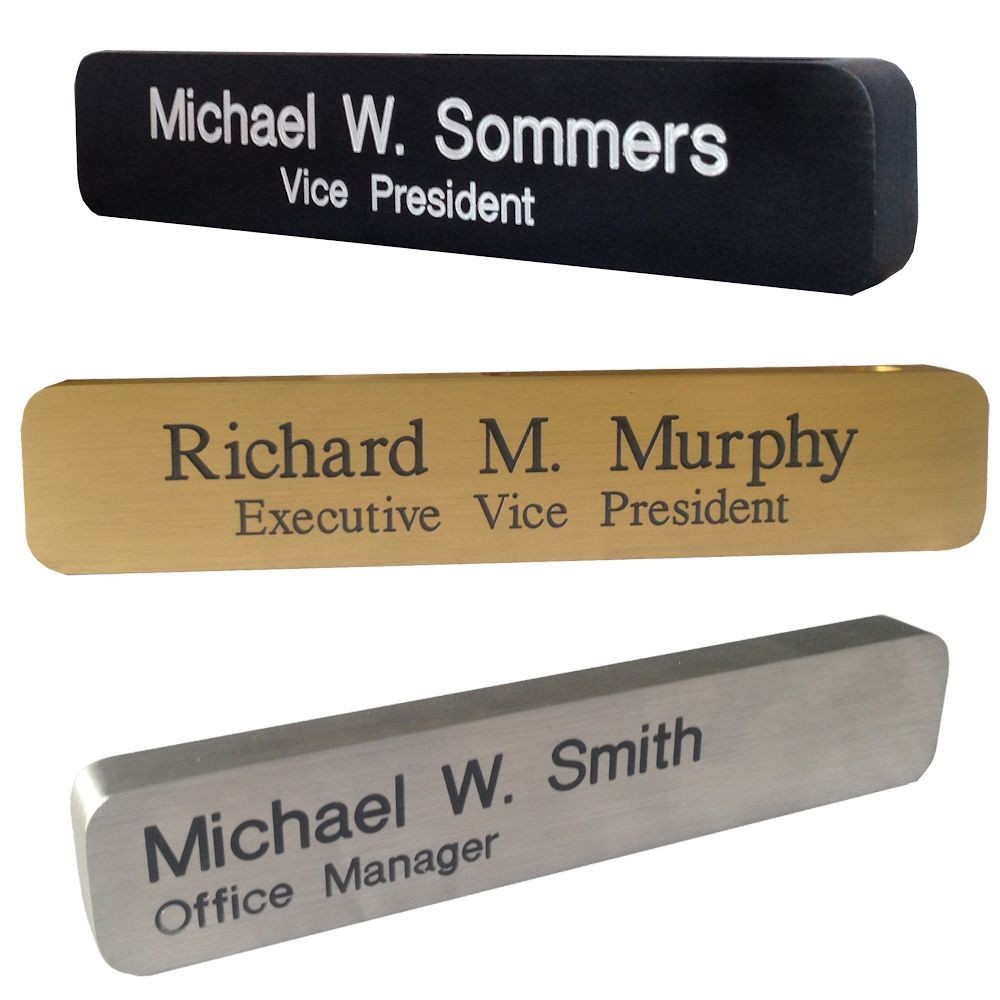 Solid Aluminum Nameplate Set - Black, Silver, and Gold
