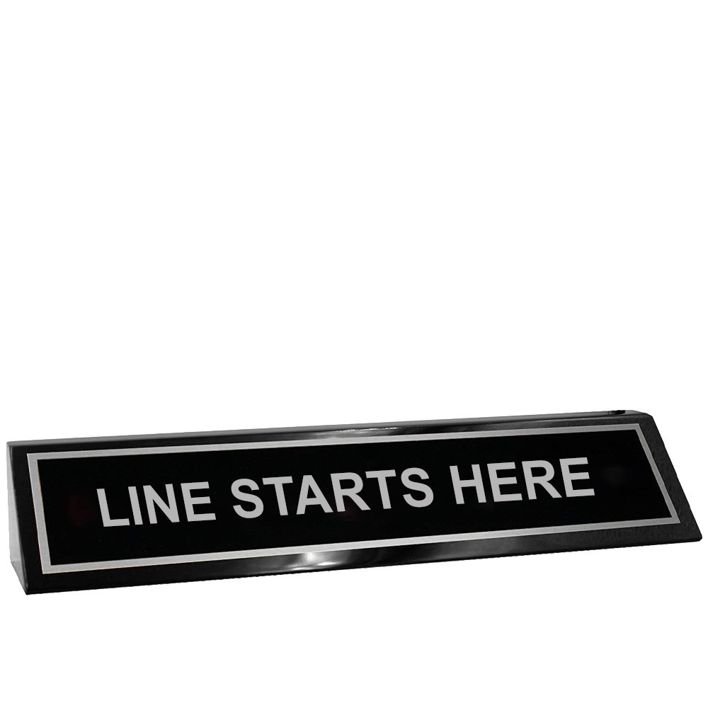 Desk Block - Line Starts Here - Black Wood - Black w/ Silver Text - 10W x 2H