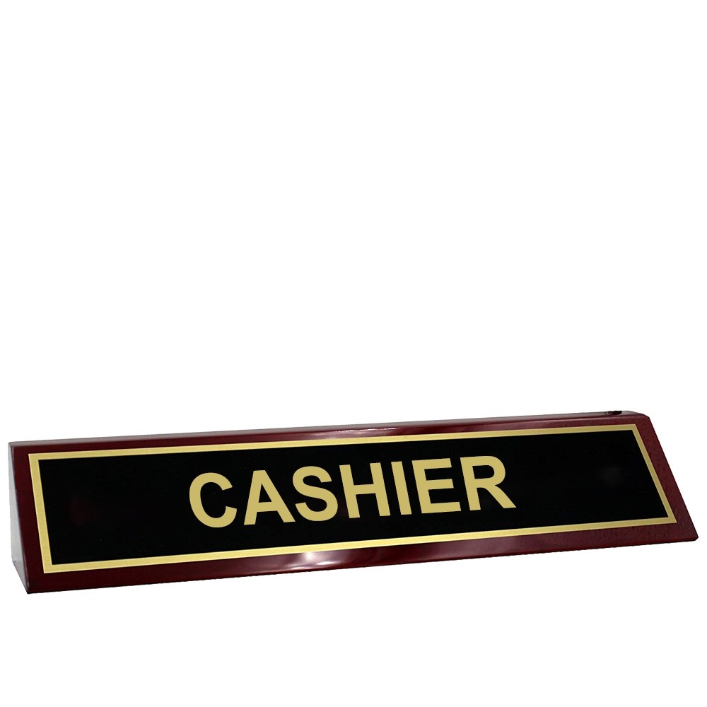 Desk Block - Cashier - 10W x 2H - Rosewood - Black with Gold Text 