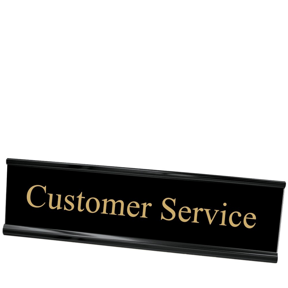 Desk Plate - Customer Service - Black w/ Gold Text - Black Frame - 8W x 2H