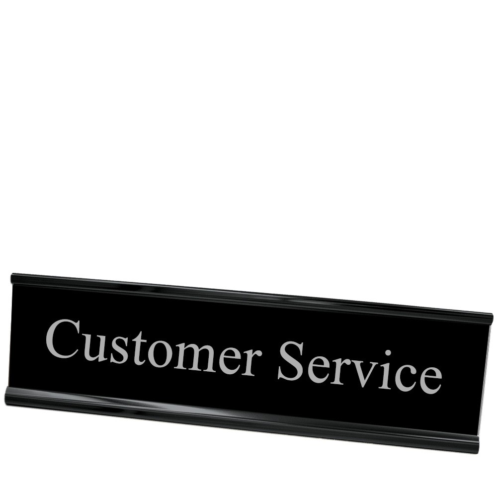 Desk Plate - Customer Service - Black w/ Silver Text - Black Frame - 8W x 2H 