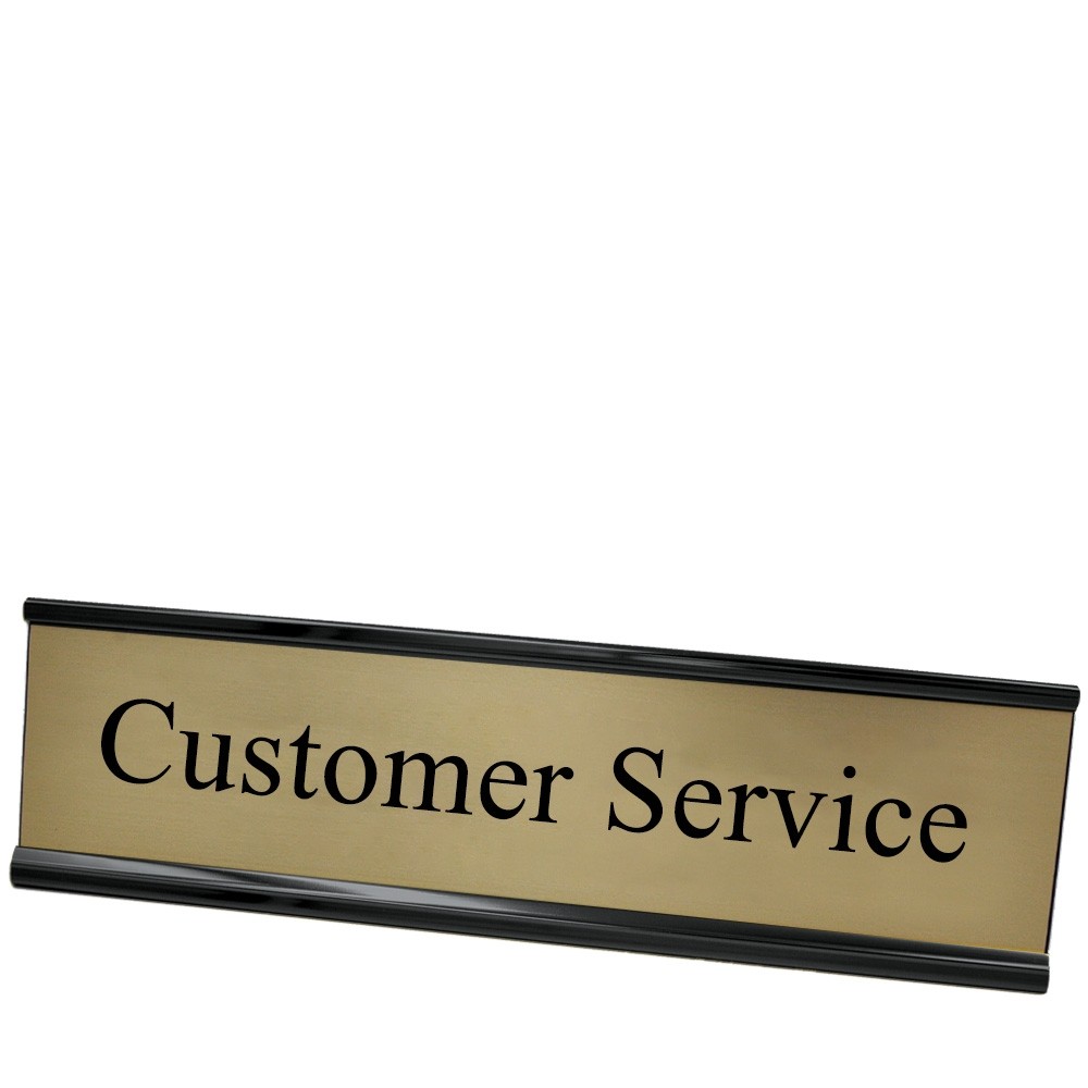 Desk Plate - Customer Service - Gold w/ Black Text - Black Frame - 8W x 2H 