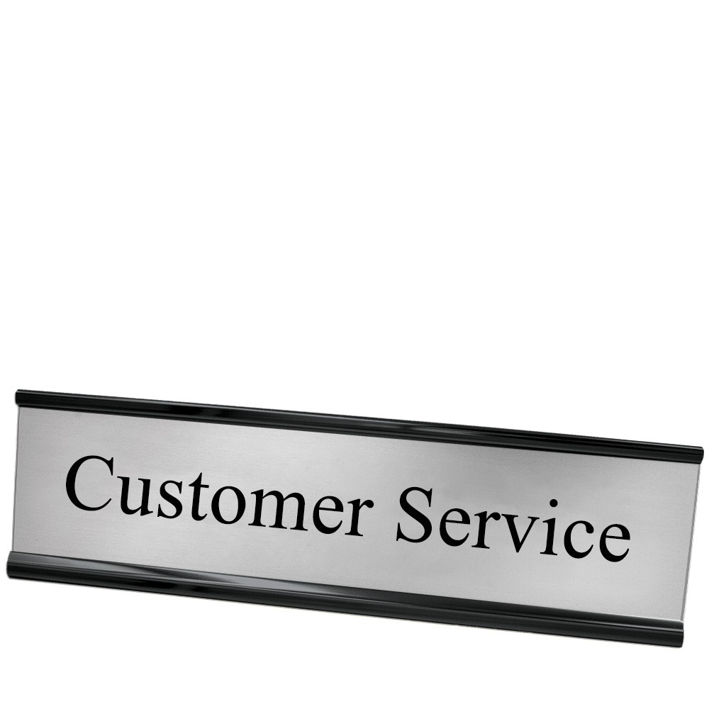 Desk Plate - Customer Service - Silver w/ Black Text - Black Frame - 8W x 2H