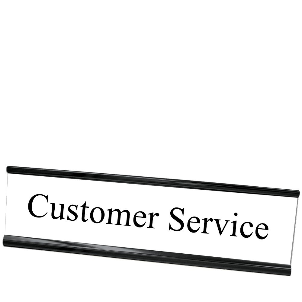 Desk Plate - Customer Service - White w/ Black Text - Black Frame - 8W x 2H