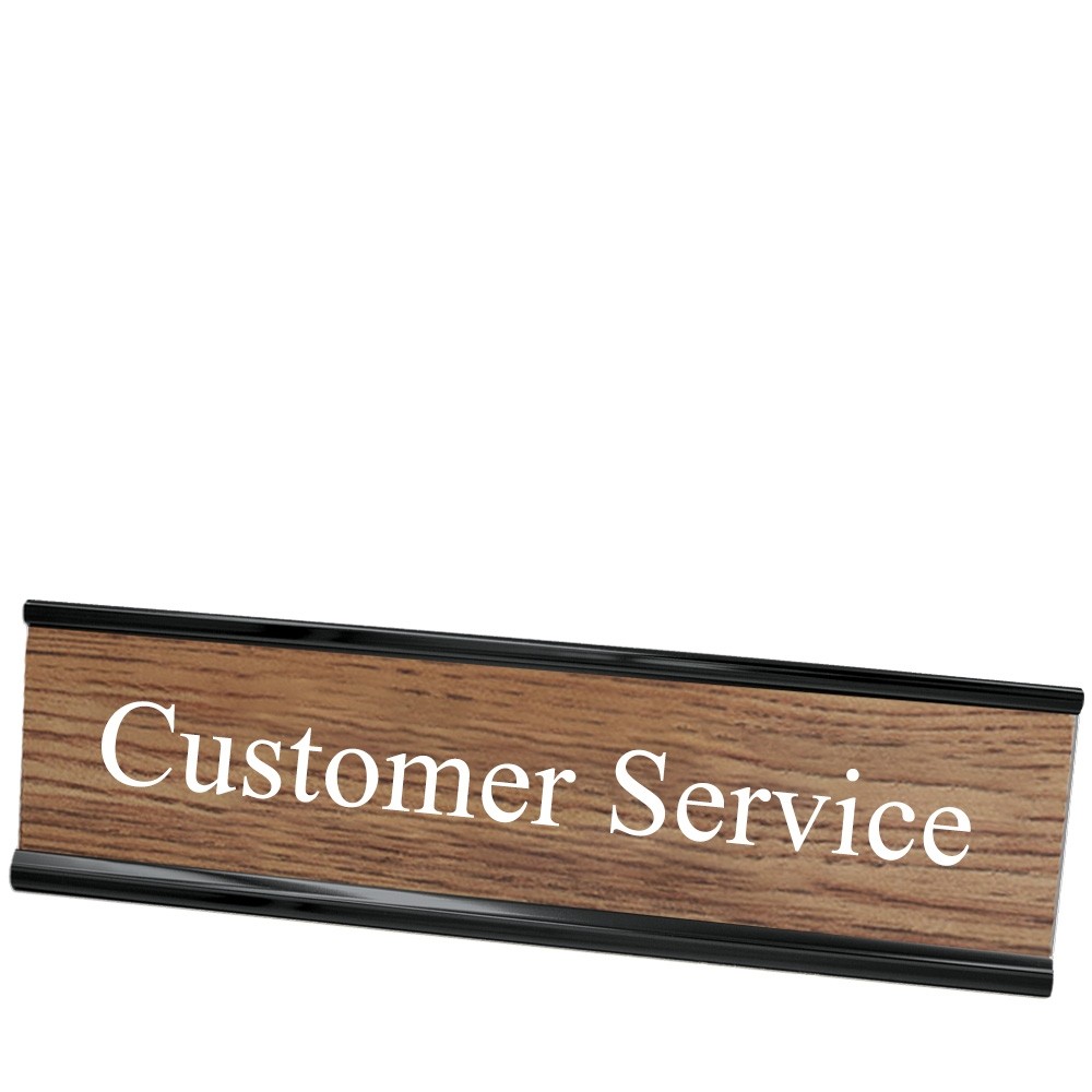 Desk Plate - Customer Service - Walnut w/ White Text - Black Frame - 8W x 2H