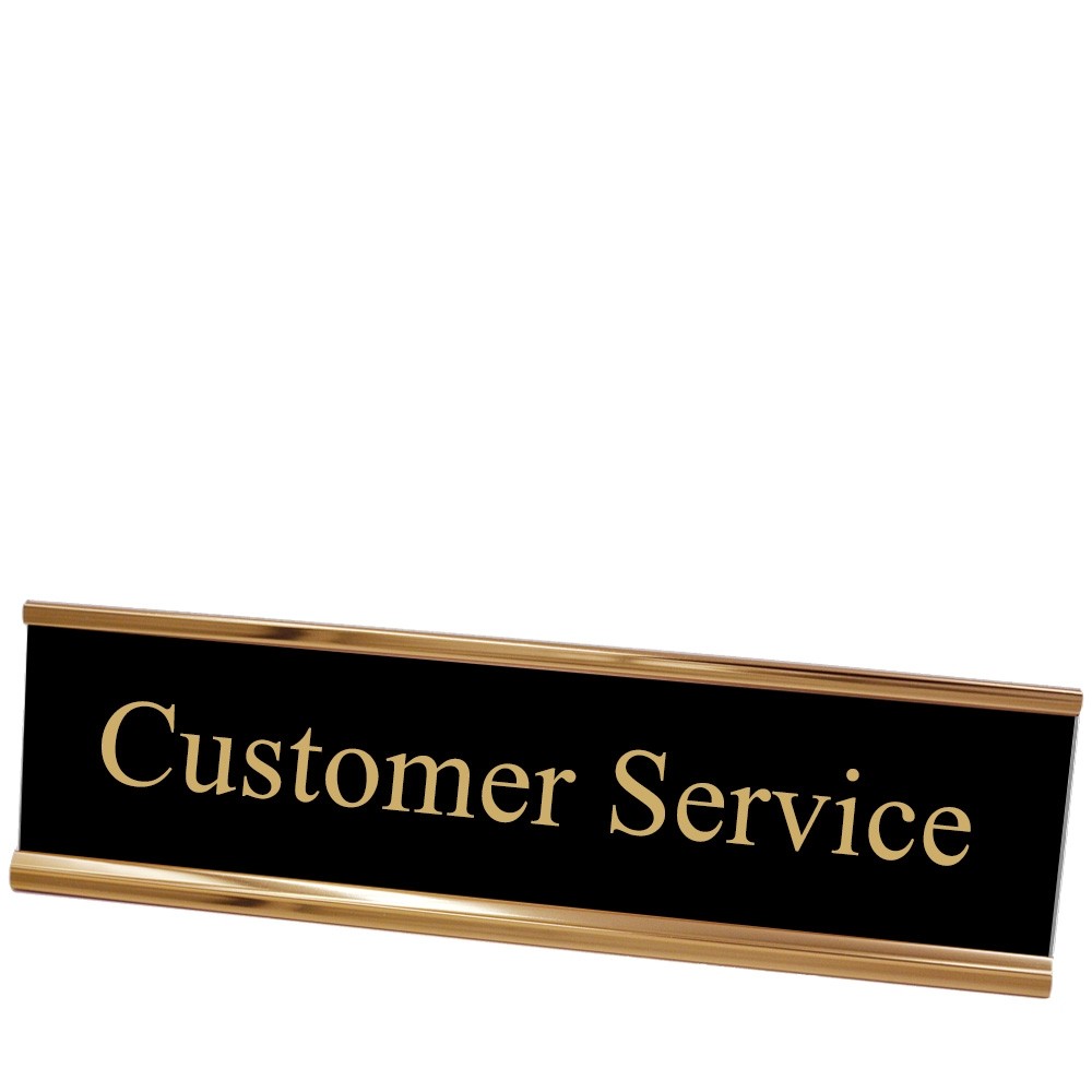 Desk Plate - Customer Service - Black w/ Gold Text - Rose Gold Frame - 8W x 2H