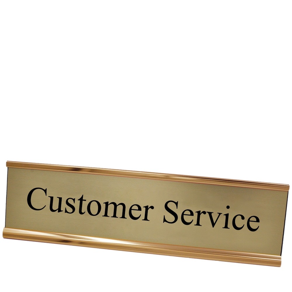Desk Plate - Customer Service - Gold w/ Black Text - Rose Gold Frame - 8W x 2H
