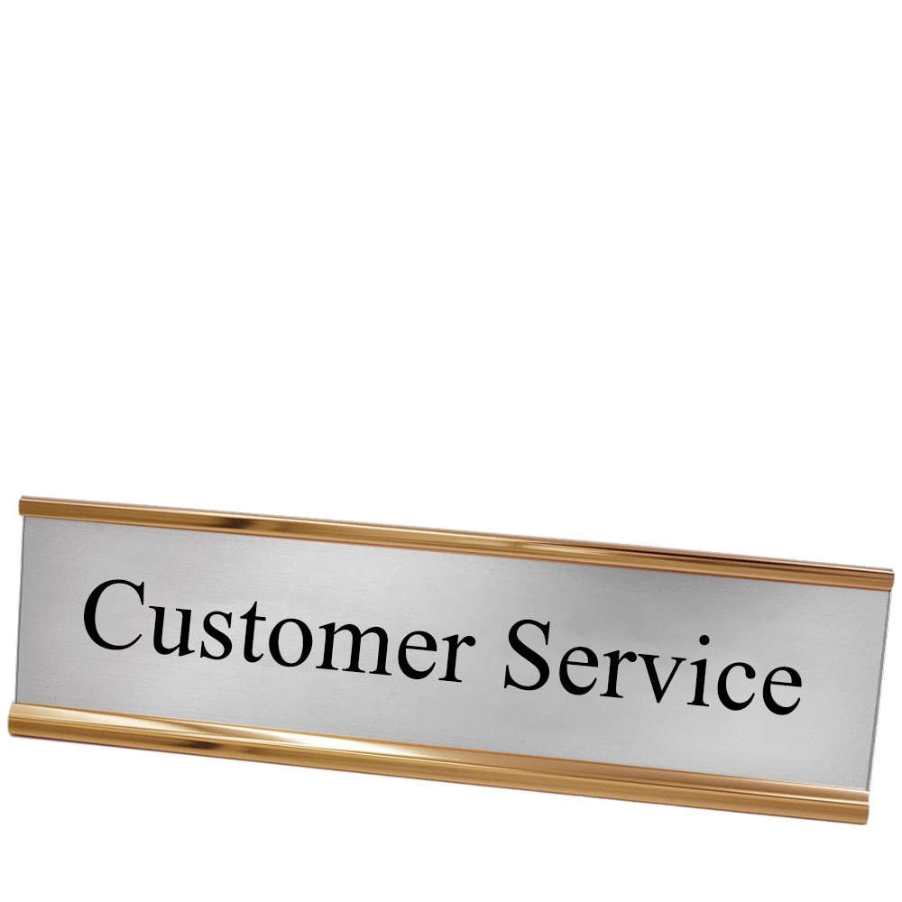 Desk Plate - Customer Service - Silver w/ Black Text - Rose Gold Frame - 8W x 2H